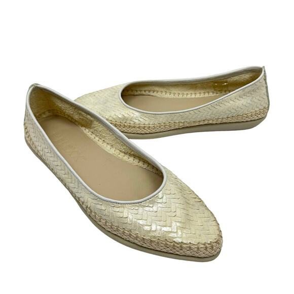 The Flexx | Metallic Ivory Cream Leather Texture Pointed Toe Espadrille Flats - Picture 1 of 12